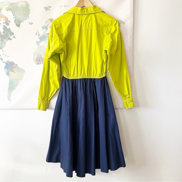 VTG Bonnie Strauss Dress Size 4 Chartreuse Navy Blue A-Line Cotton Pin-Up Retro - Picture 11 of 14